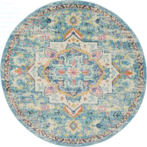 5'3"  Ivory/Light Blue Round Rug