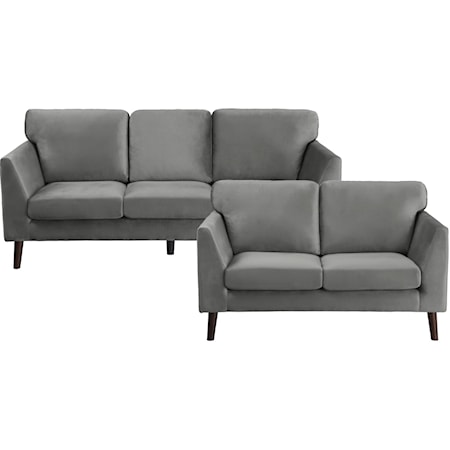 Contemporary 2-Piece Living Room Set with Velvet Upholstery