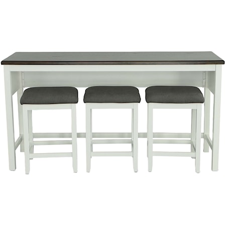 Transitional Counter Table with 3 Seats and USB Ports