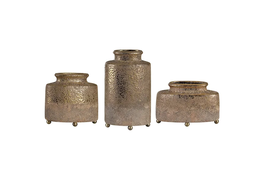 Accessories - Vases and Urns Kallie Metallic Golden Vessels S/3 by Uttermost at Mueller Furniture