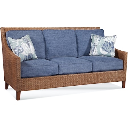 Tropical 3-Seat Rattan Sofa with Wood Legs