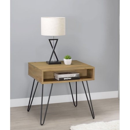 GOLDEN OAK AND BLACK END TABLE | .