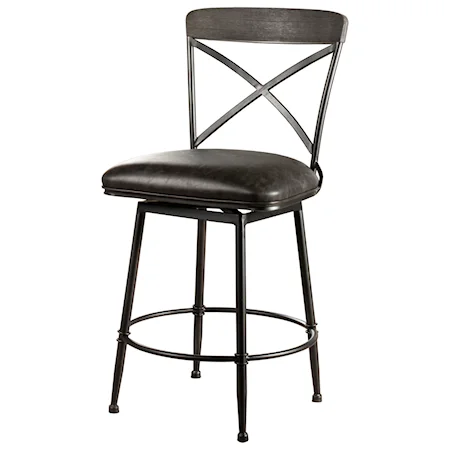Metal/Wood Commercial Grade Swivel Counter Stool with Faux Leather Seat