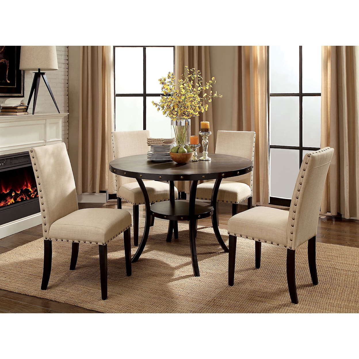 Furniture of America Kaitlin 5-Piece Round Dining Table Set