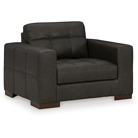 Contemporary Leather Match Oversized Chair with Buttonless Tufting