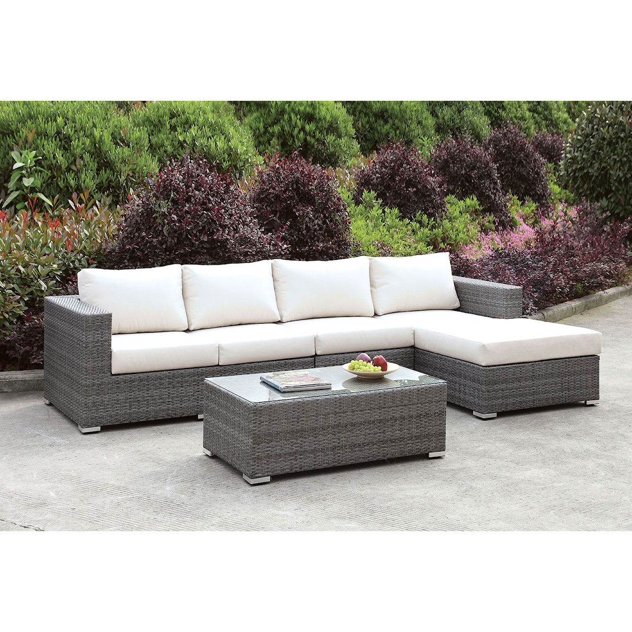 Furniture of America Somani L-Sectional w/ Right Chaise + Coffee Table