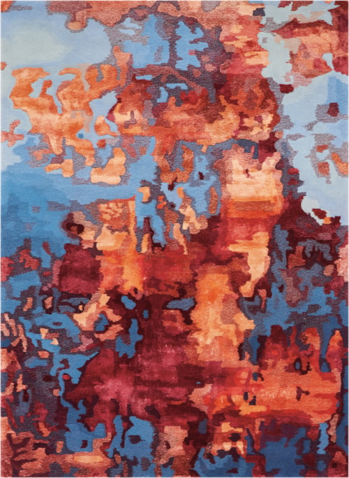 5'6" x 7'5" Blue/Flame Rectangle Rug