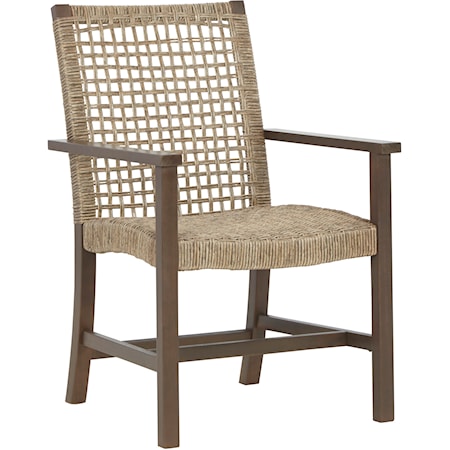 Resin Wicker/Wood Outdoor Dining Arm Chair