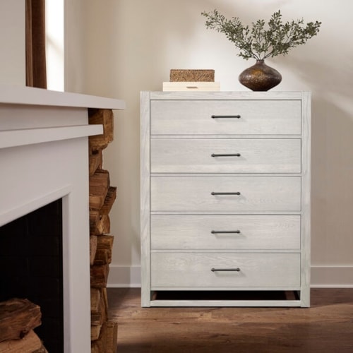 Transitional 5-Drawer Chest with Metal Bar Hardware