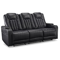 Contemporary Upholstered Reclining Sofa with Drop Down Table