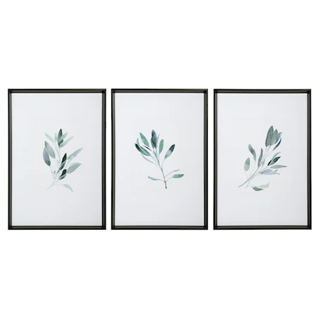 Simple Sage Watercolor Prints, S/3