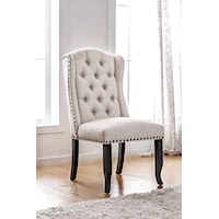 Set of 2 Wing Back Dining Side Chairs with Tufting and Nailhead Trim