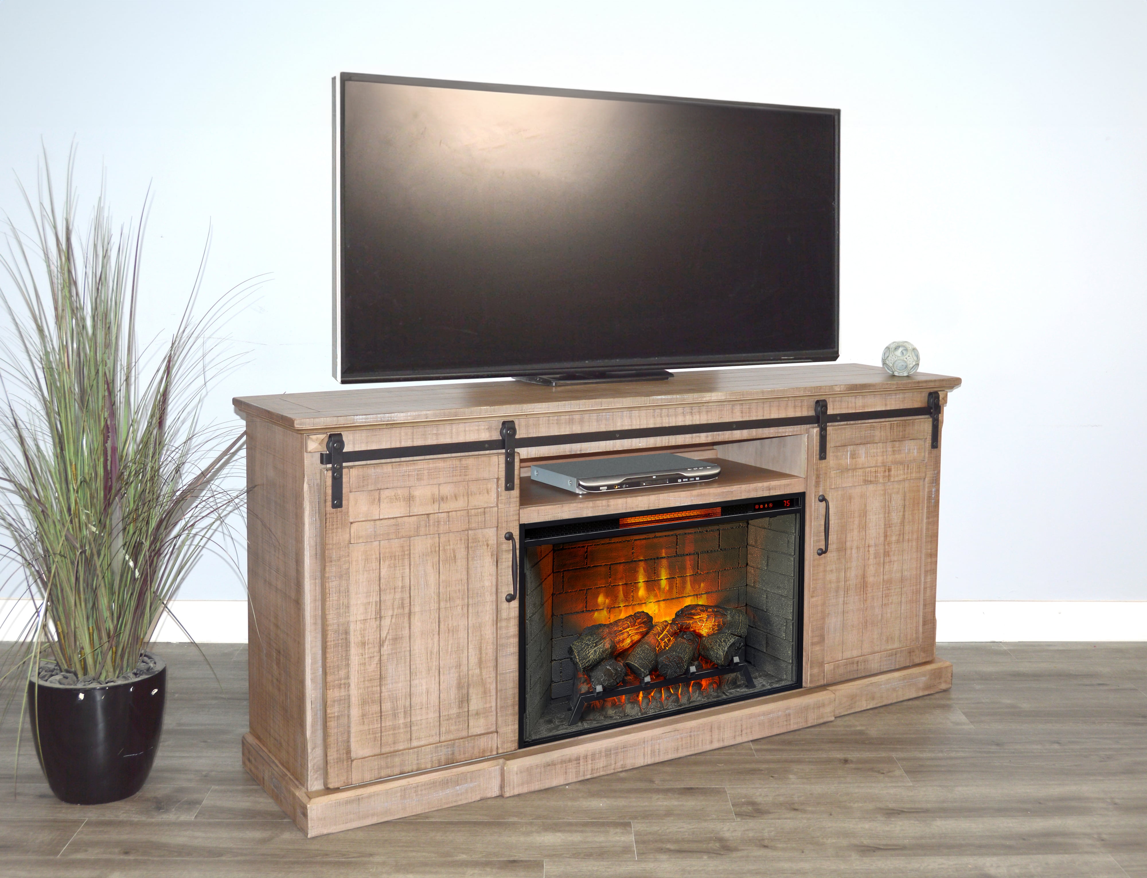 78" Barn Door Media Console w/ Fireplace