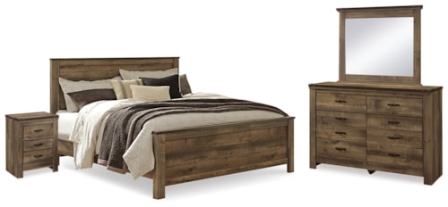 King Panel Bed, Dresser, Mirror And Nightstand