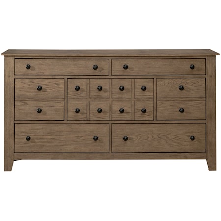 Rustic 7-Drawer Dresser with Wood and Peg Accents