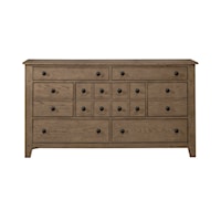 Rustic 7-Drawer Dresser with Wood and Peg Accents