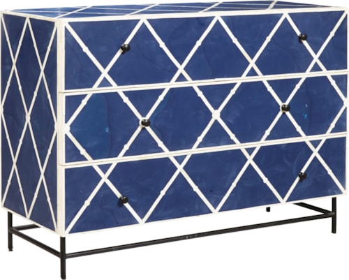 Transitional 3-Drawer Accent Chest with Metal Base