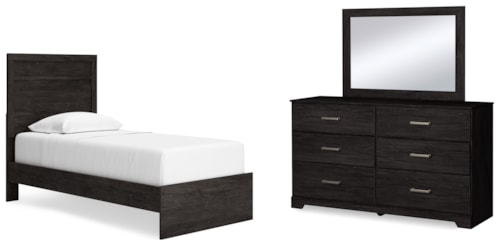 3pc Twin Panel Bed, Dresser & Mirror