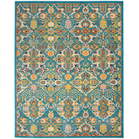 7'10" x 9'10" Turquoise Ivory Rectangle Rug