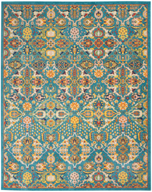 9' x 12' Turquoise Ivory Rectangle Rug