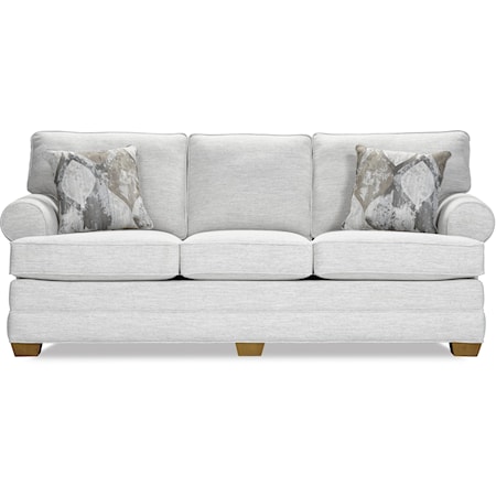 Transitional Rolled Arm Sofa with Tapered Legs