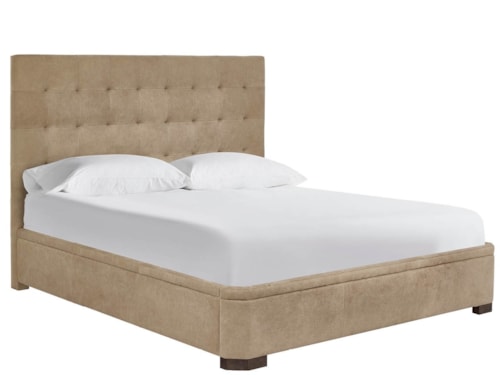 Transitional Queen Panel Bed with Tufted Headboard