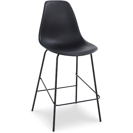 Black Counter Height Bar Stool with Molded Plastic Seat