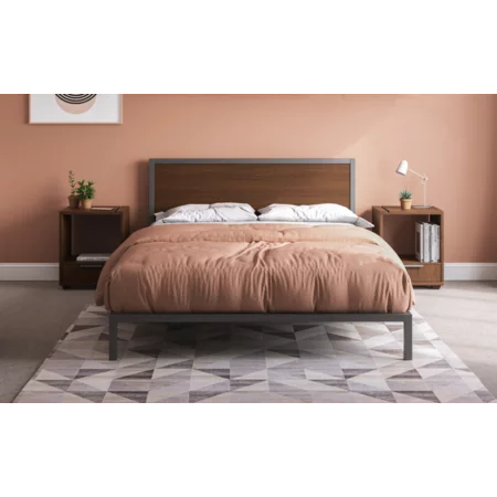 Contemporary Queen Platform Bed with Two Nightstands