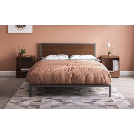 Contemporary Queen Platform Bed with Two Nightstands