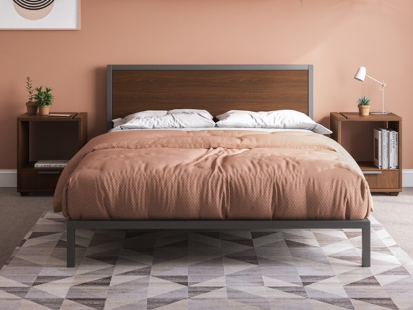 Queen Platform Bed with Two Nightstands