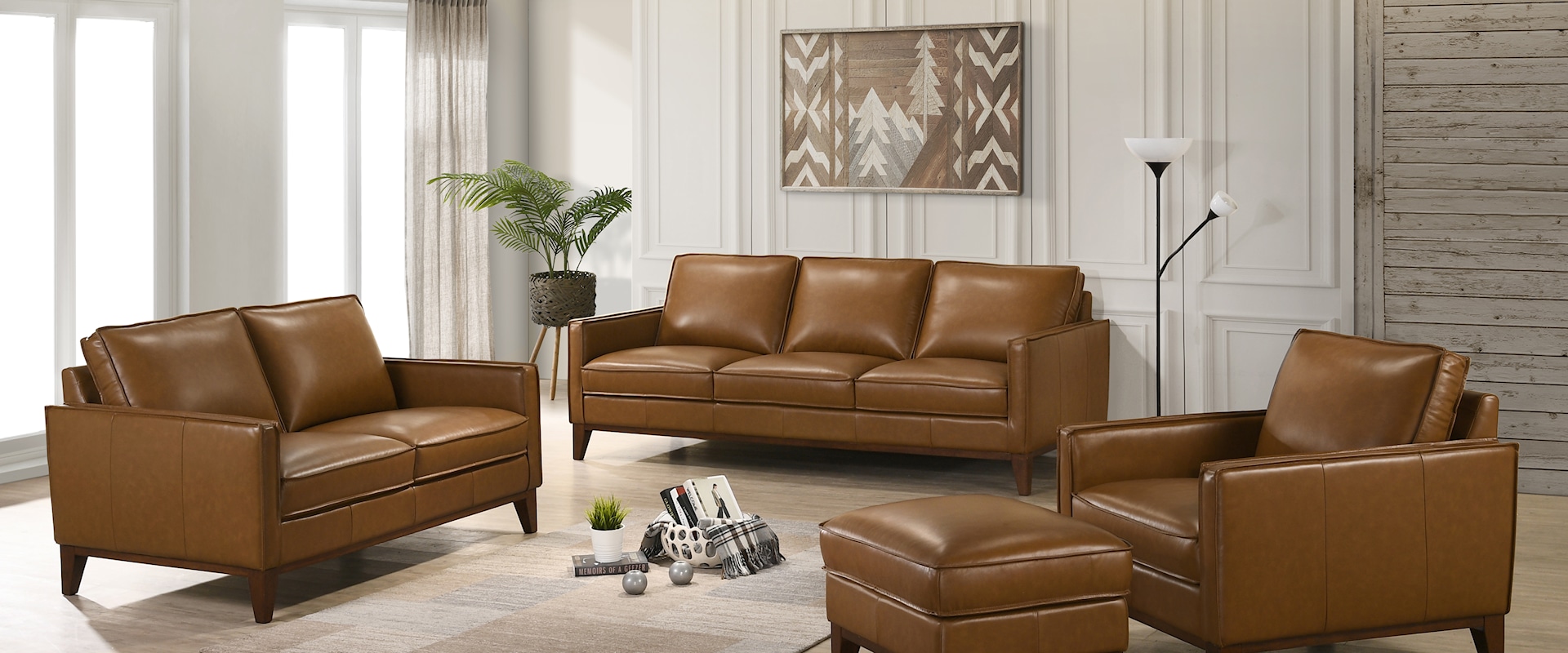 Contemporary 3-Piece Leather Living Room Set