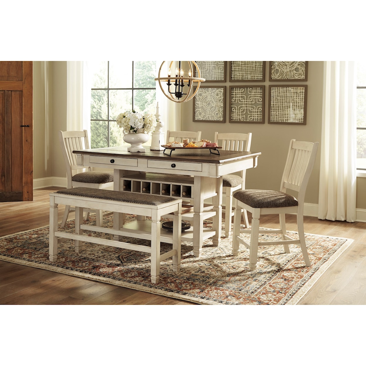 Signature Design by Ashley Bolanburg 6-Piece Counter Table Set with Bench