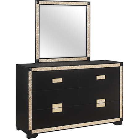 Contemporary Two-Tone 6-Drawer Dresser and Mirror Set