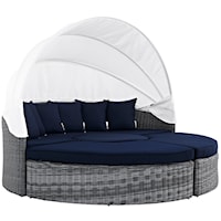 Summon Coastal Canopy Outdoor Patio Sunbrella® Daybed - Gray/Navy