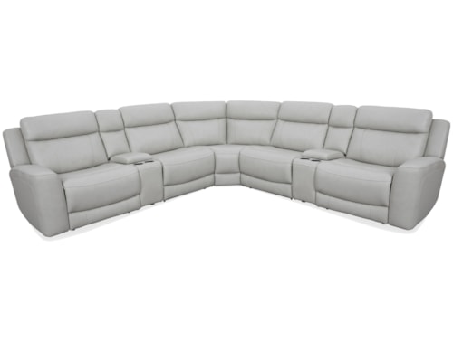 Casual 7-Piece Power Reclining Sectional Sofa with Entertainment Consoles