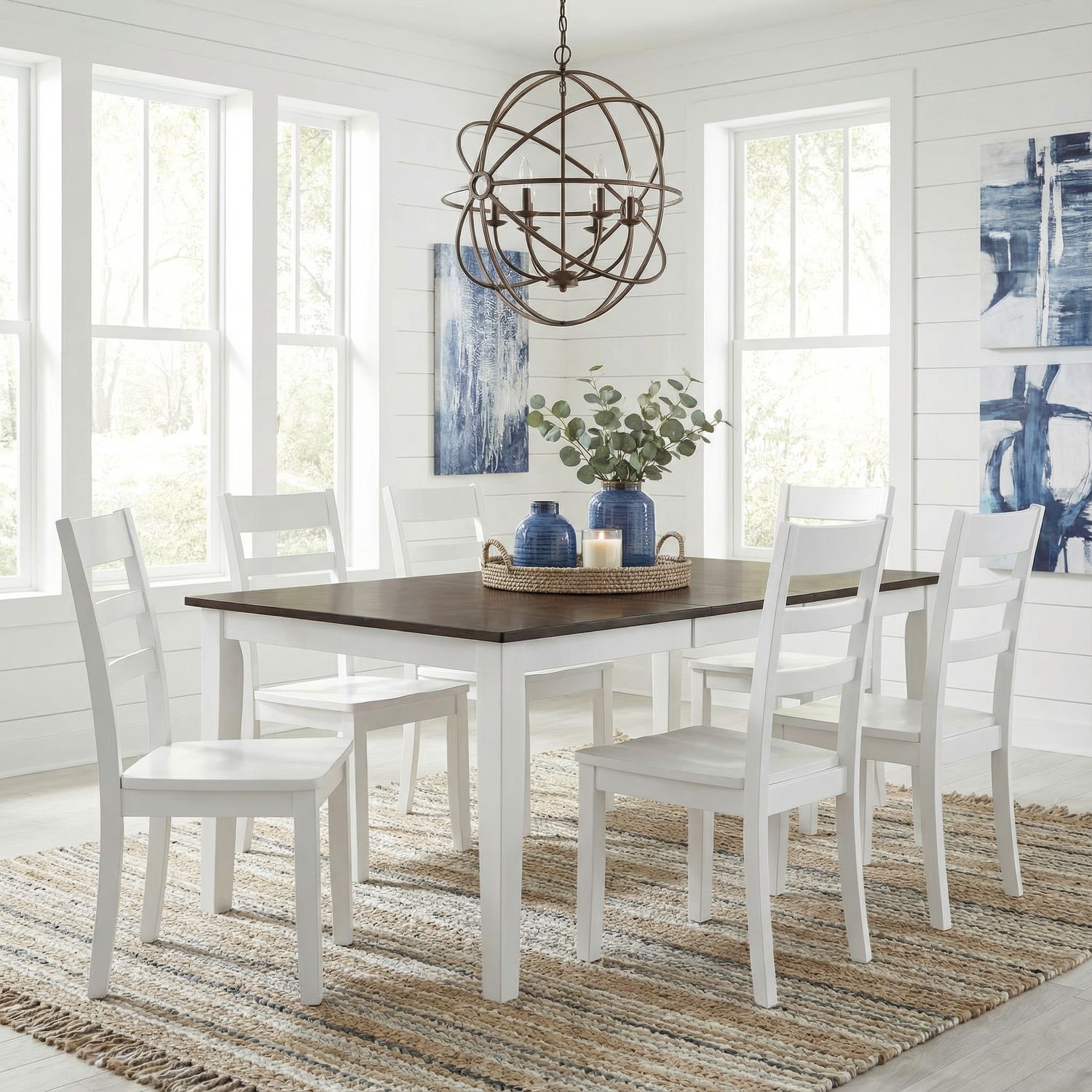 7-pc. Dining Set w/Ladder-Back Side Chairs