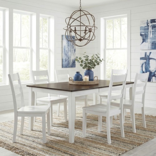 Transitional 7-pc. Two-Tone Dining Set with Ladder-Back Side Chairs