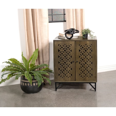 Wood Trellis Accent Storage Cabinet