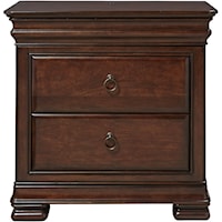 Transitional Nightstand with Outlet and Hidden Top Rail Drawer
