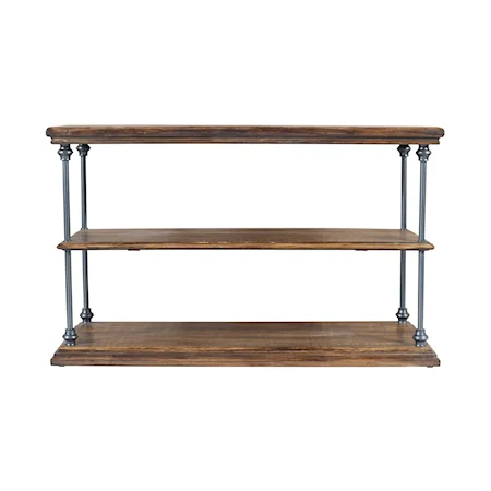 Industrial Larson Sofa Table with Open Shelving 