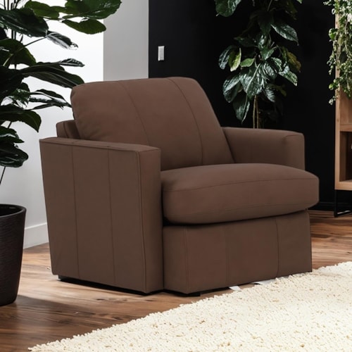 Modern Casual Leather Track Arm Chair and a Half with Plump Cushion