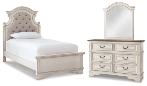Twin Bed, Dresser And Mirror