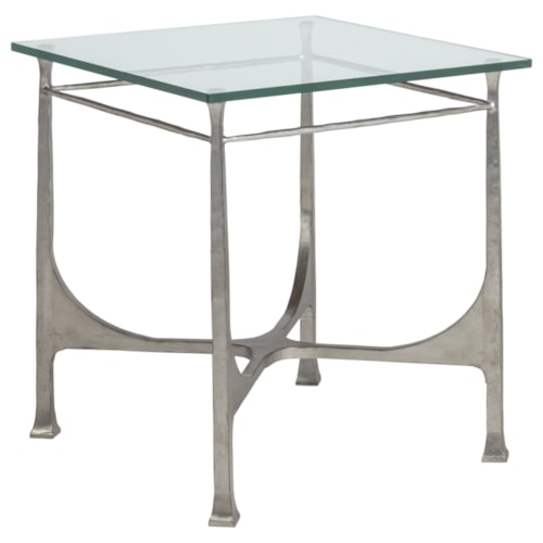 Bruno Transitional Square Metal End Table with Glass Top