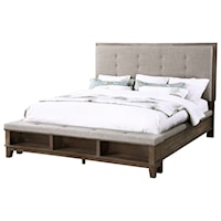 Transitional Upholstered Queen Bed with Footboard Storage
