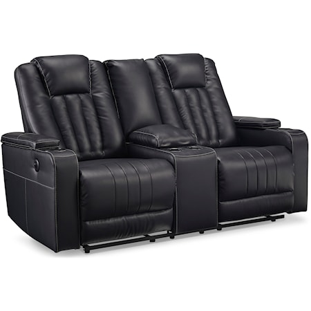 Contemporary Upholstered Reclining Loveseat with Console