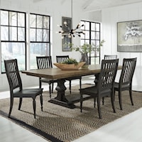 Transitional 7-Piece Trestle Table Set with Slat Back Design Chairs