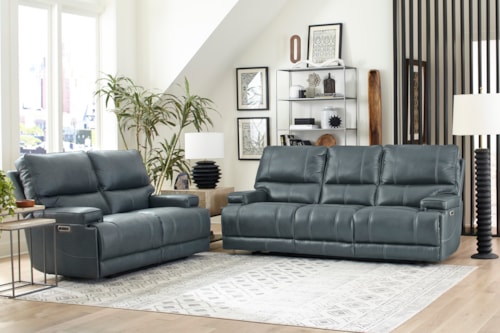 Casual Cordless Power Reclining Sofa and Loveseat Set with Power Headrests