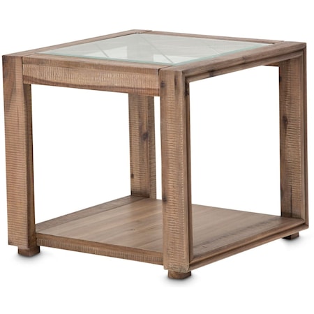 Rustic Single Shelf End Table with Glass Top