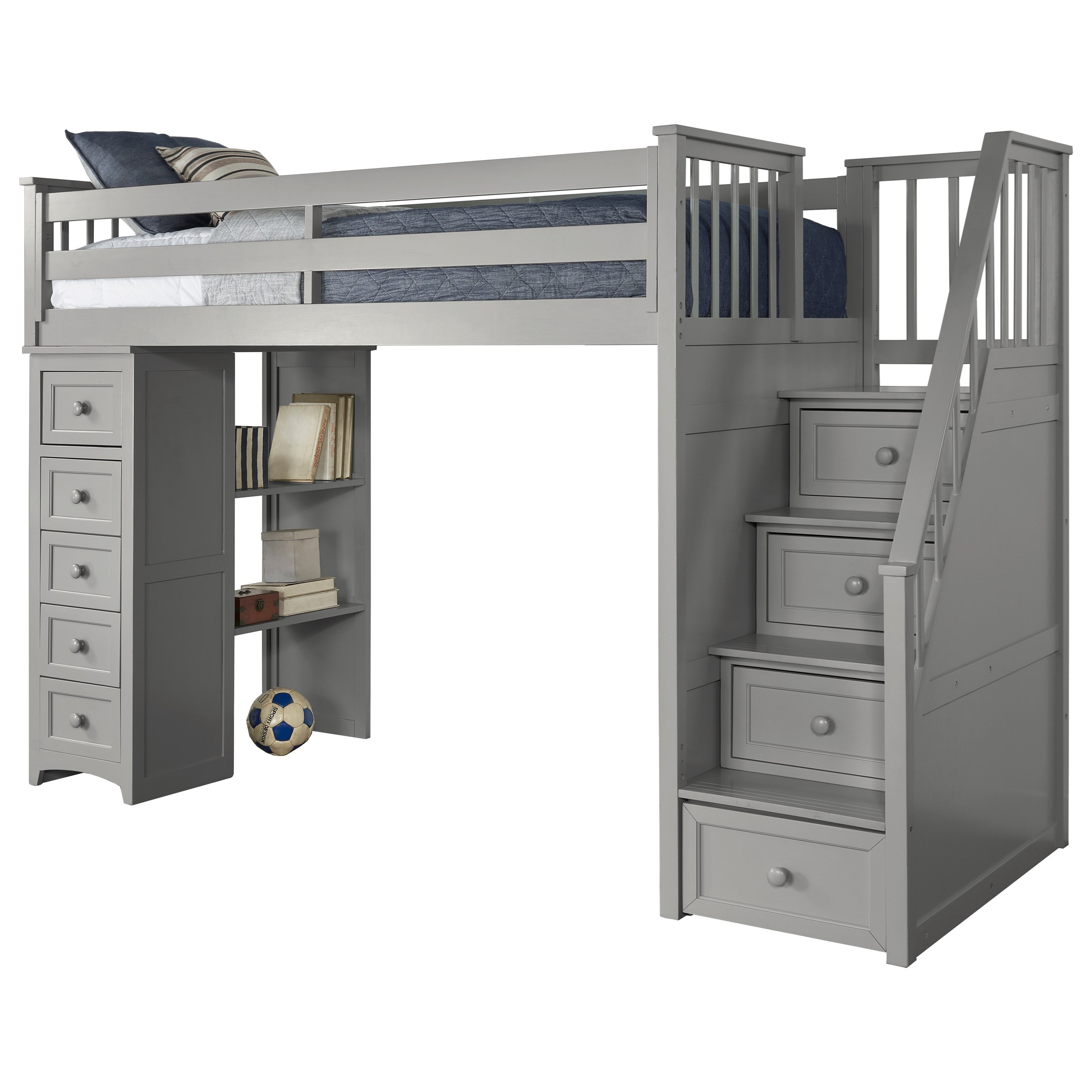 flynn loft bed with storage stairs and desk