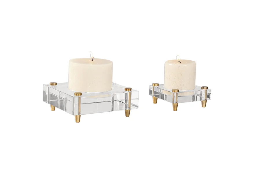 Accessories - Candle Holders Claire Crystal Block Candleholders, S/2 by Uttermost at Z & R Furniture